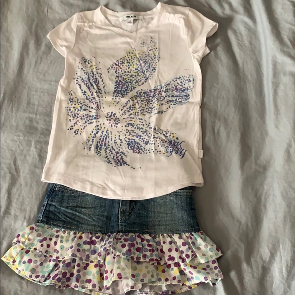 Girls DKNY denim skirt set, size 4/5